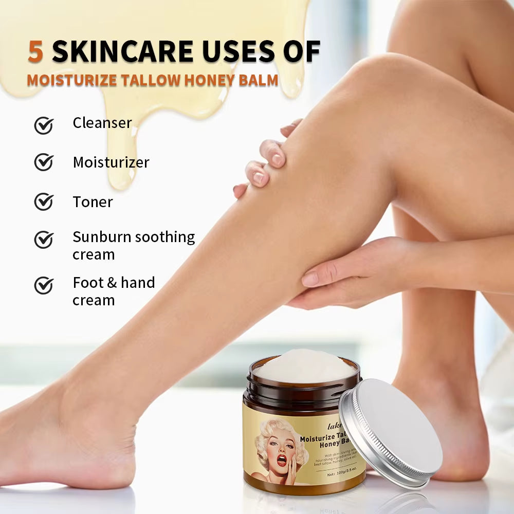 Whipped Beef Tallow and Honey Balm Moisturizing Beef Tallow Face Cream Body Lotion Grass Fed Grass Finished Face Cream Care